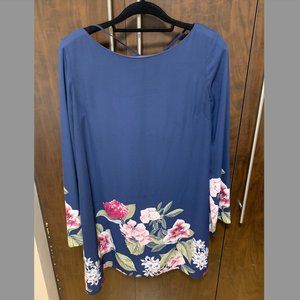 Le Chateau blue tunic dress with flowers long sleeve tunic, size XL